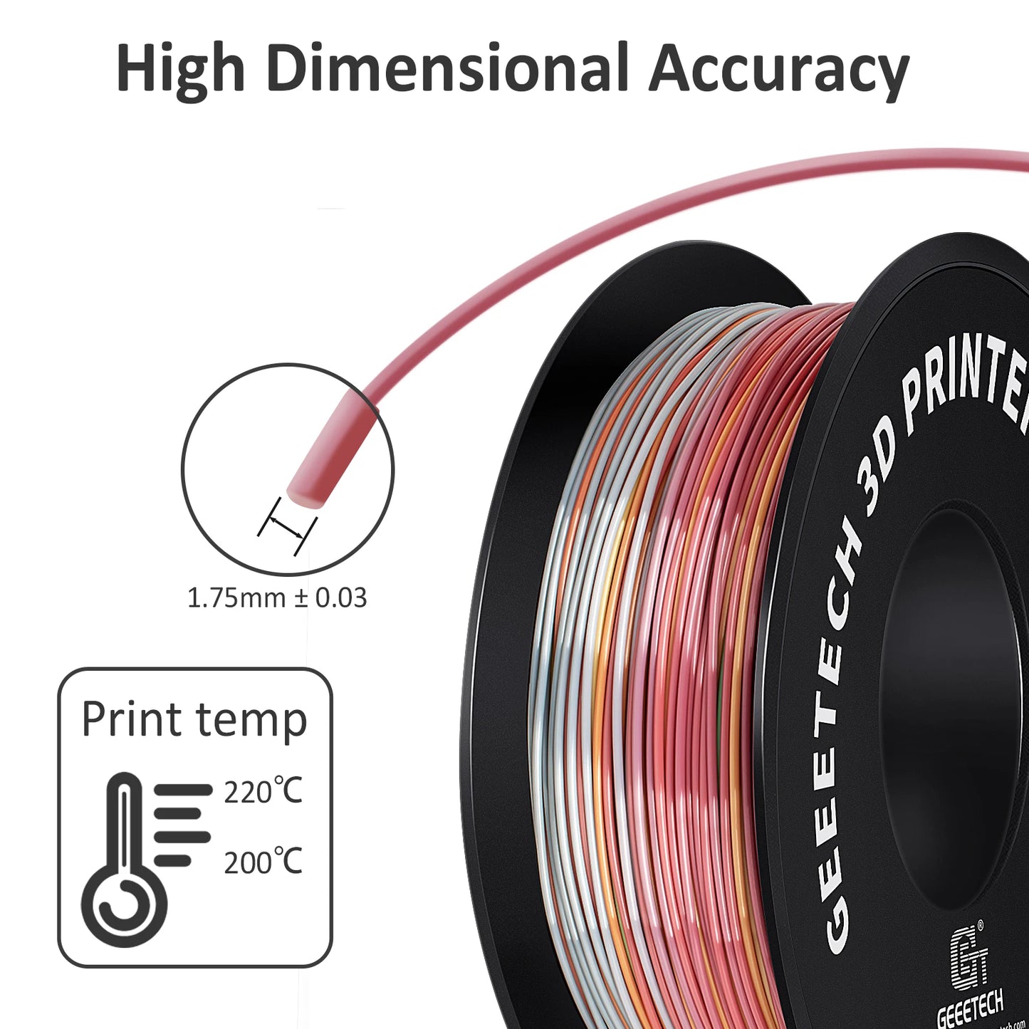 Geeetech 3D spausdintuvas Filament PLA PETG plastikas 1kg 1,75 mm, nesipainioja, 3D spausdinimo vielos medžiagos, juoda, balta, vakuuminė pakuotė
