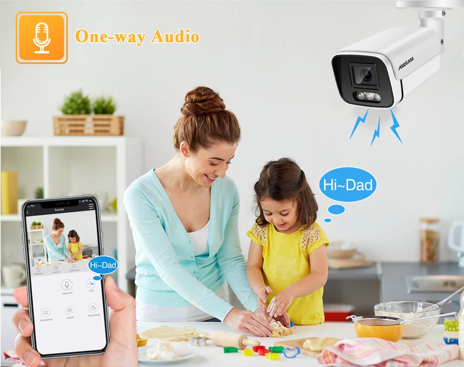 Nauja 4K 8MP IP kamera garso lauko POE H.265 Onvif Metal Bullet CCTV namų 4MP spalvota naktinio matymo apsaugos kamera