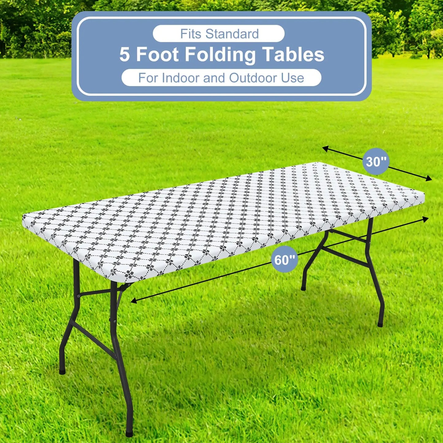 Olanly Rectangle Vinyl Table Cloth Elastic Fitted Tablecloth With Flannel Backing Waterproof Plastic Table Cover Camp Tablecloth