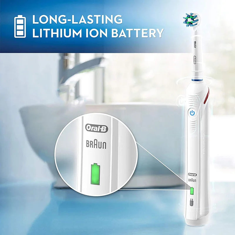 Oral B elektrinis dantų šepetėlis Pro 4000 3D veiksmo kasdienis dantų valymo matomas slėgio jutiklis, 4 režimų dantenų priežiūros priemonės, atsparios vandeniui, įkraunamos