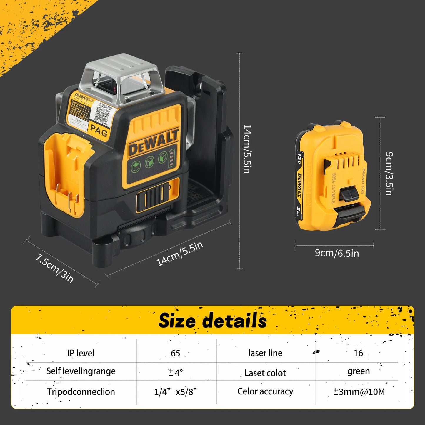 2025 m. Dewalt DW089LG 3 pusių * 360 laipsnių vertikali 12 linijų lazerinis lygis 360 horizontalus žalios šviesos lygio matuoklis lauke