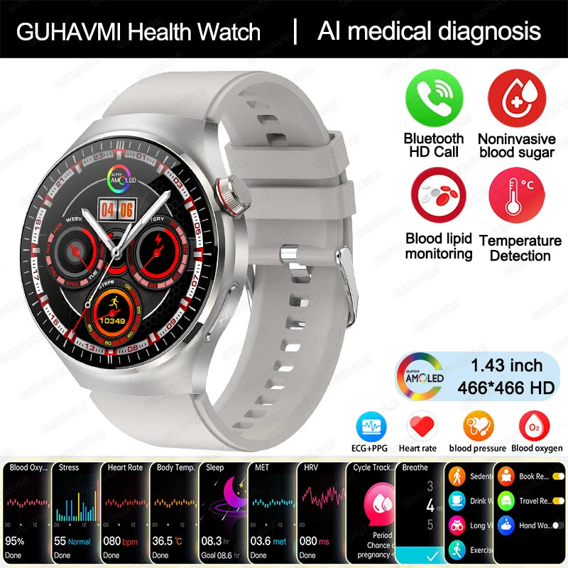 2024 m. naujas medicininės klasės išmanusis laikrodis cukraus kiekio kraujyje ir lipidų šlapimo rūgšties EKG + PPG kūno temperatūros Bluetooth skambučio sveikatos išmanusis laikrodis