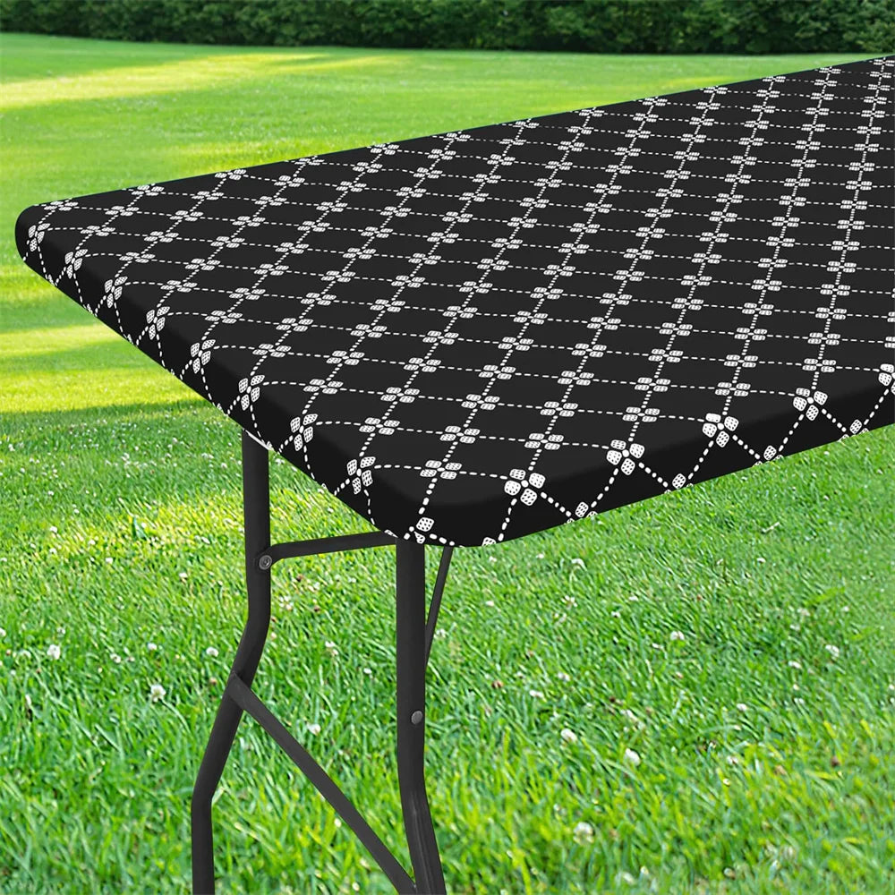Olanly Rectangle Vinyl Table Cloth Elastic Fitted Tablecloth With Flannel Backing Waterproof Plastic Table Cover Camp Tablecloth