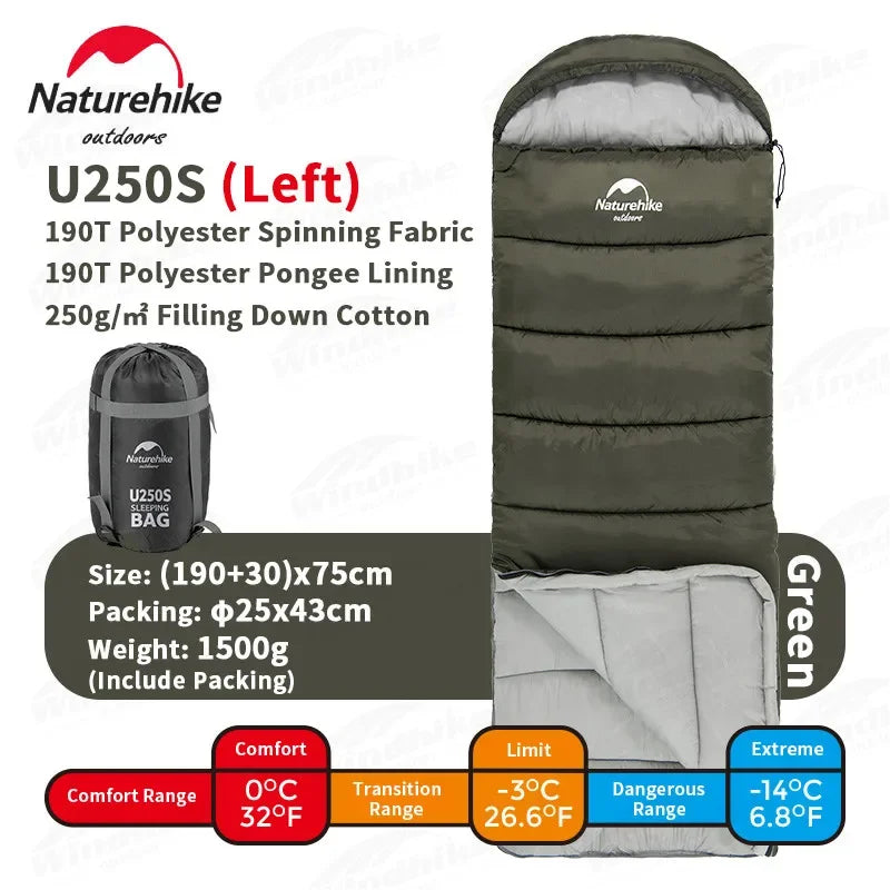 Naturehike Sleeping Bag Polyester Cotton Ultralight Winter Envelope Sleeping Bags for Adult Outdoor Camping Tourist Waterproof