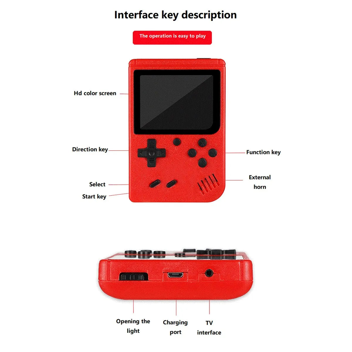 Prie televizoriaus galima prijungti „Red Retro Classic Games“ rankinę mažą žaidimų konsolę vaikams su šimtais žaidimų įkrovimo įrenginių