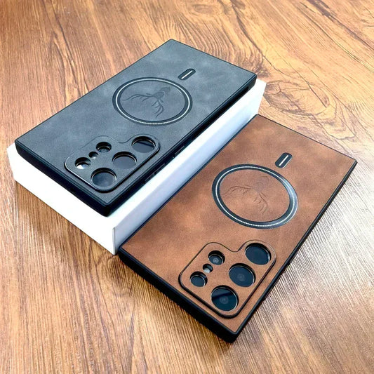 Vintage PU odinis dėklas Magsafe belaidžiam įkrovimui, skirtas Samsung Galaxy S25 S24 S23 S22 S21 Ultra Plus FE Note 20 S 24 dangtelis