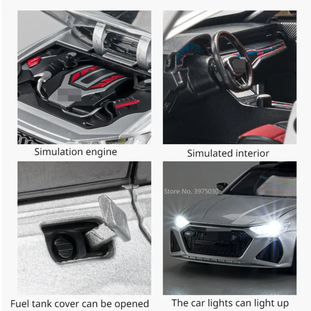 1:24 AUDI RS6 Alloy Miniature Car Model Toy Travel Edition Metal Diecast Vehicle 6 Doors Opened Sound Light Boys Christmas Gifts