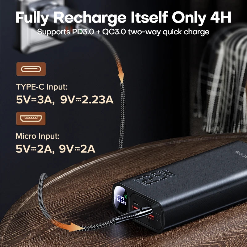 QOOVI Power Bank 20000mAh nešiojamas PD 20W greito įkrovimo Poverbank mobiliojo telefono išorinis akumuliatorius, skirtas iPhone 13 Xiaomi