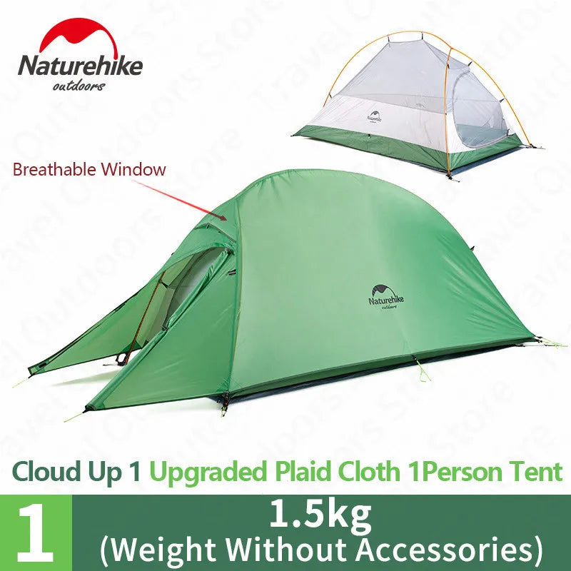Naturehike Cloud Up 1 2 3 asmenų palapinė lauko itin lengvos nešiojamos stovyklavietės palapinės su kilimėliu Camping 20D silikoninė kelioninė palapinė