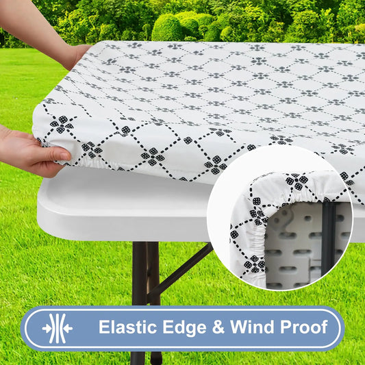 Olanly stačiakampė vinilo staltiesė Elastinė staltiesė su flaneliniu pagrindu, vandeniui atspari plastikinė stalo danga Camp staltiesė