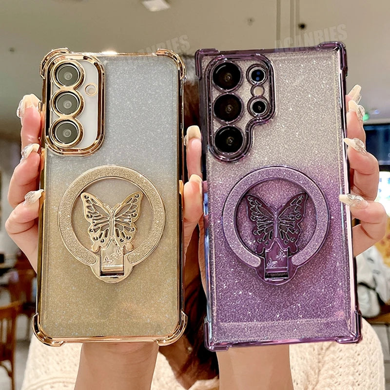 S 24 25 22 padengtas drugelio laikiklio dėklas, skirtas Samsung Galaxy S24 S25 S23 S22 S20 S21 Fe Plus Ultra silikono stovo dangtelis Note 20