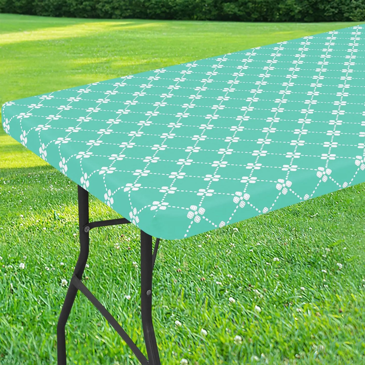 Olanly Rectangle Vinyl Table Cloth Elastic Fitted Tablecloth With Flannel Backing Waterproof Plastic Table Cover Camp Tablecloth