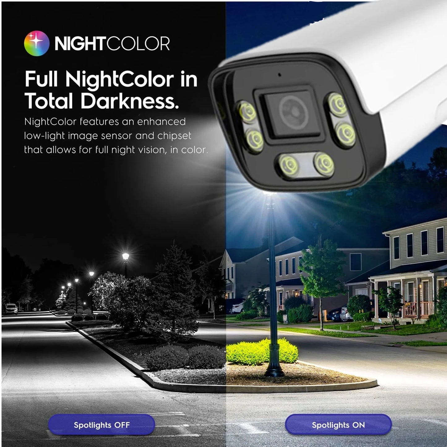 4 MP lauko saugos „Wi-Fi“ kamera AI 95 pėdų „NightColor“ žmogaus aptikimo kulka IP kamera su dvipusio garso H.265+ palaikymu „MicroSD“