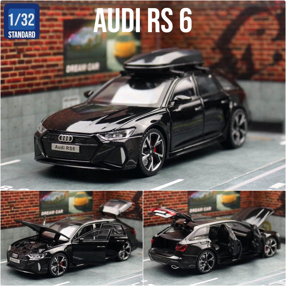 1/32 Audi RS6 Miniature Diecast Toy Car Model Sound & Light Doors Openable Educational Collection Gift for Children Boy Kid