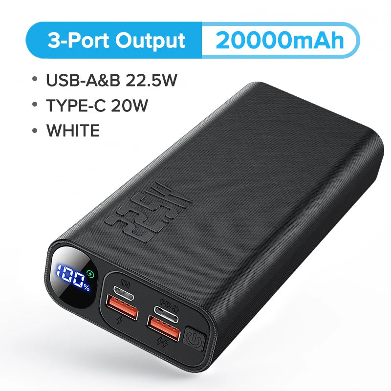 QOOVI Power Bank 20000mAh nešiojamas PD 20W greito įkrovimo Poverbank mobiliojo telefono išorinis akumuliatorius, skirtas iPhone 13 Xiaomi