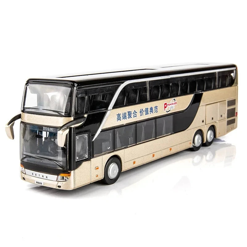 Children Toy Bus Car Boy Diecast Metal Model For Children Pull Back Miniature Sound Light Educational Collection Gift