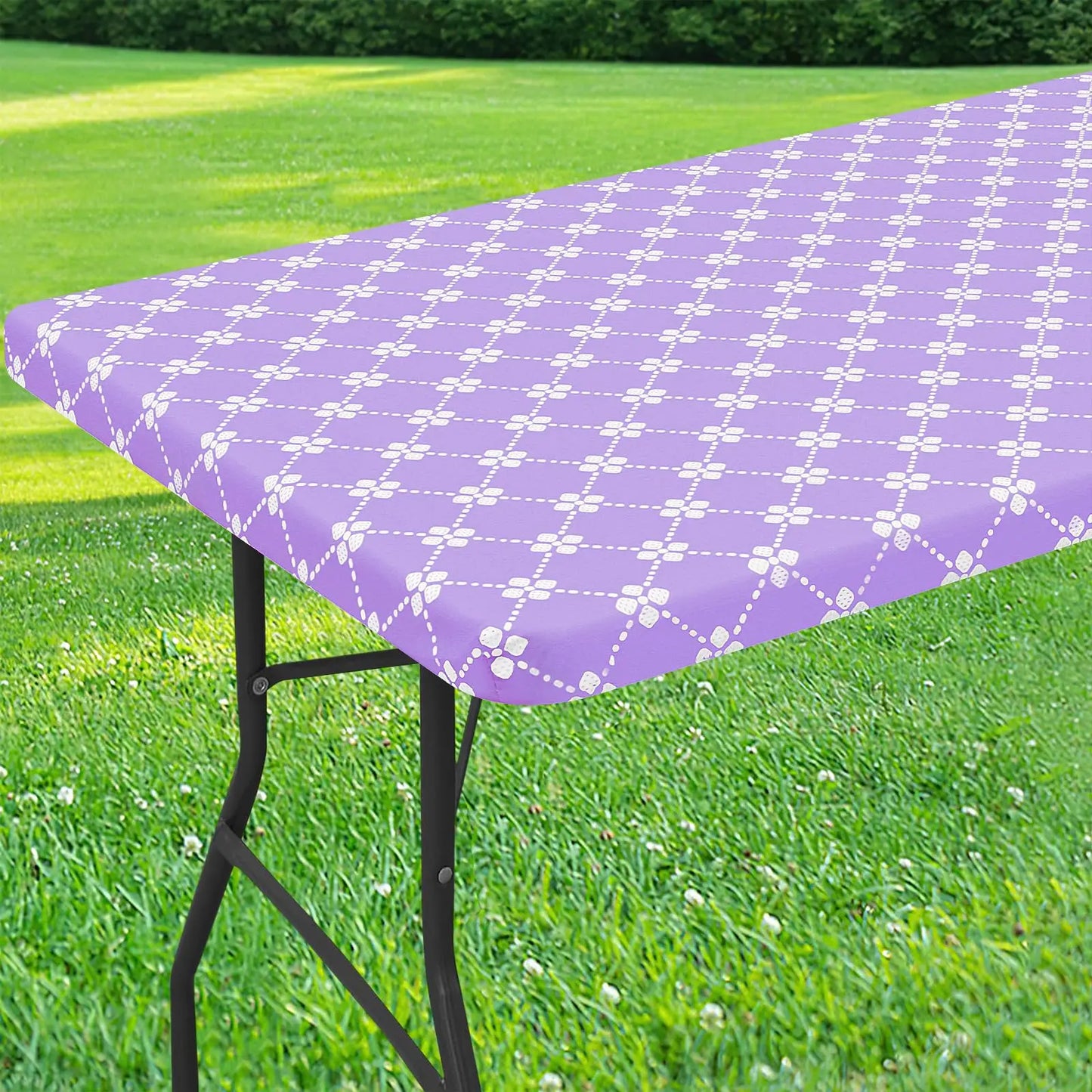 Olanly Rectangle Vinyl Table Cloth Elastic Fitted Tablecloth With Flannel Backing Waterproof Plastic Table Cover Camp Tablecloth