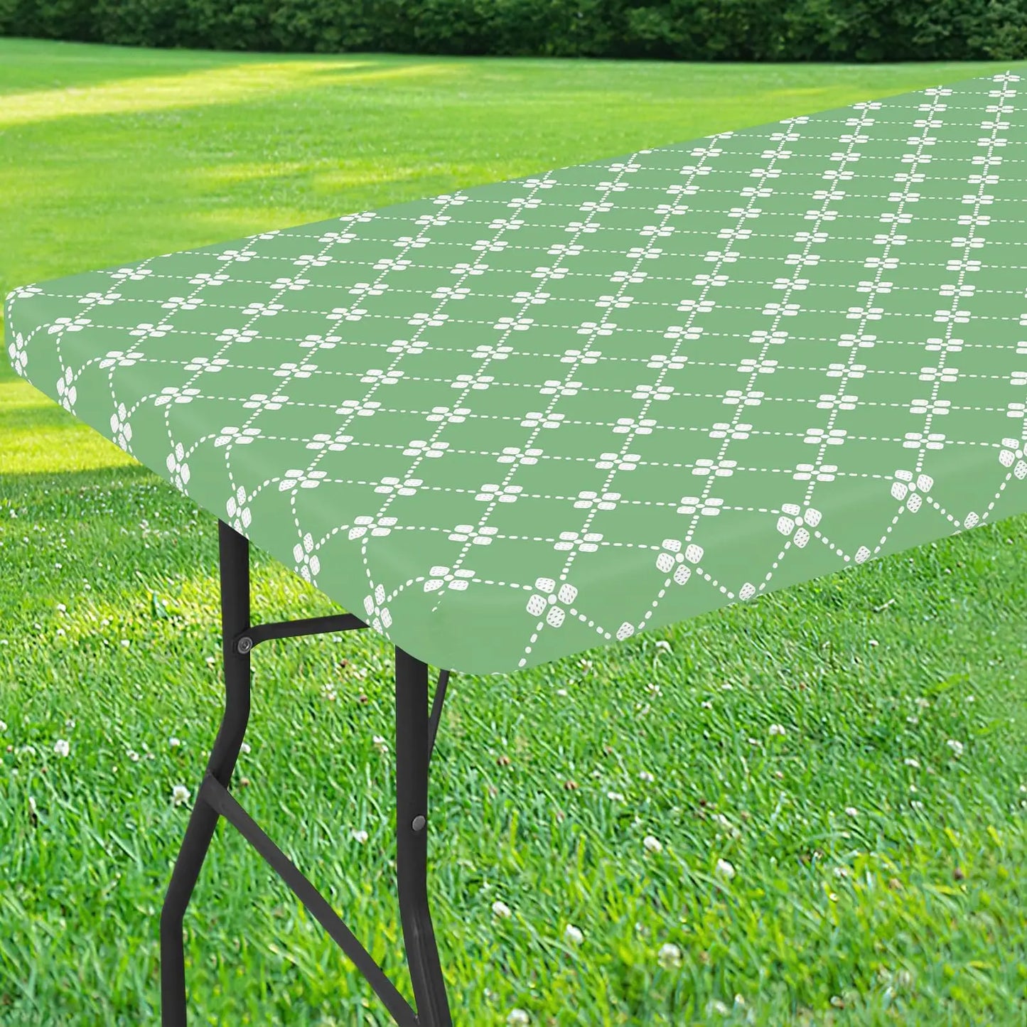 Olanly Rectangle Vinyl Table Cloth Elastic Fitted Tablecloth With Flannel Backing Waterproof Plastic Table Cover Camp Tablecloth