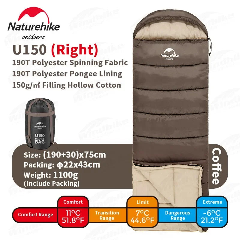 Naturehike Sleeping Bag Polyester Cotton Ultralight Winter Envelope Sleeping Bags for Adult Outdoor Camping Tourist Waterproof