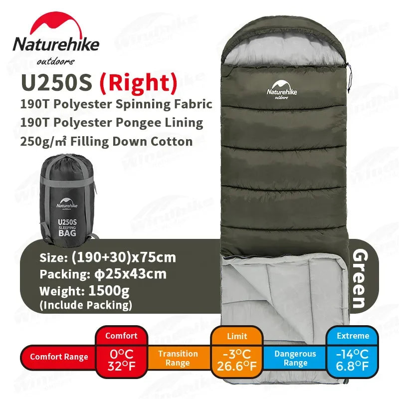 Naturehike Sleeping Bag Polyester Cotton Ultralight Winter Envelope Sleeping Bags for Adult Outdoor Camping Tourist Waterproof