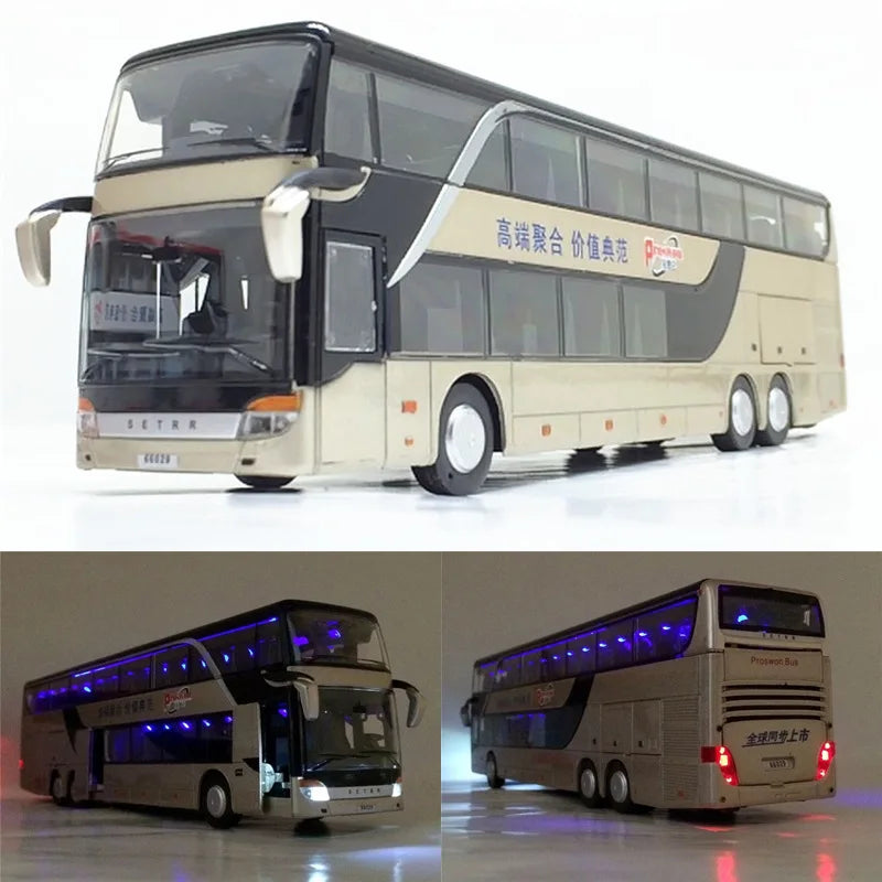 Children Toy Bus Car Boy Diecast Metal Model For Children Pull Back Miniature Sound Light Educational Collection Gift