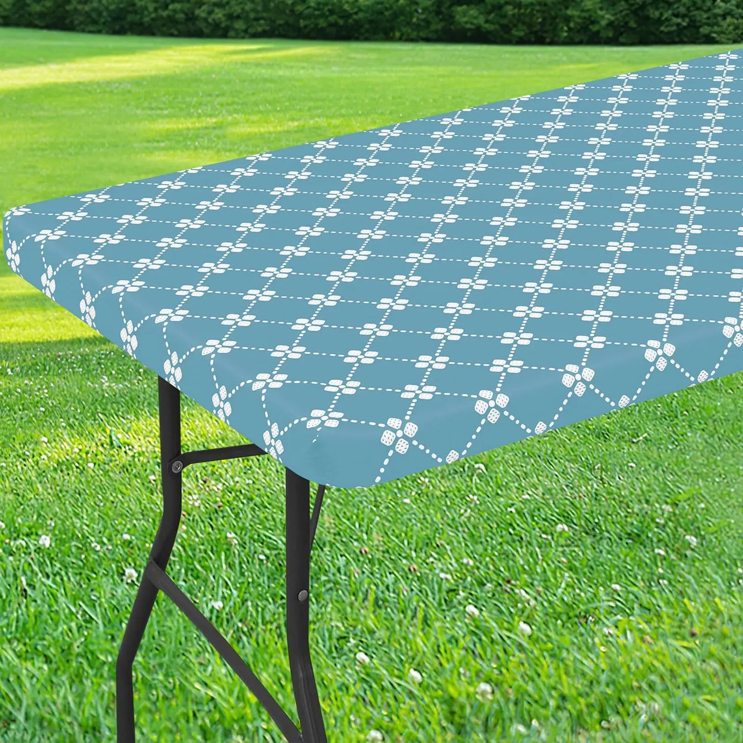 Olanly Rectangle Vinyl Table Cloth Elastic Fitted Tablecloth With Flannel Backing Waterproof Plastic Table Cover Camp Tablecloth