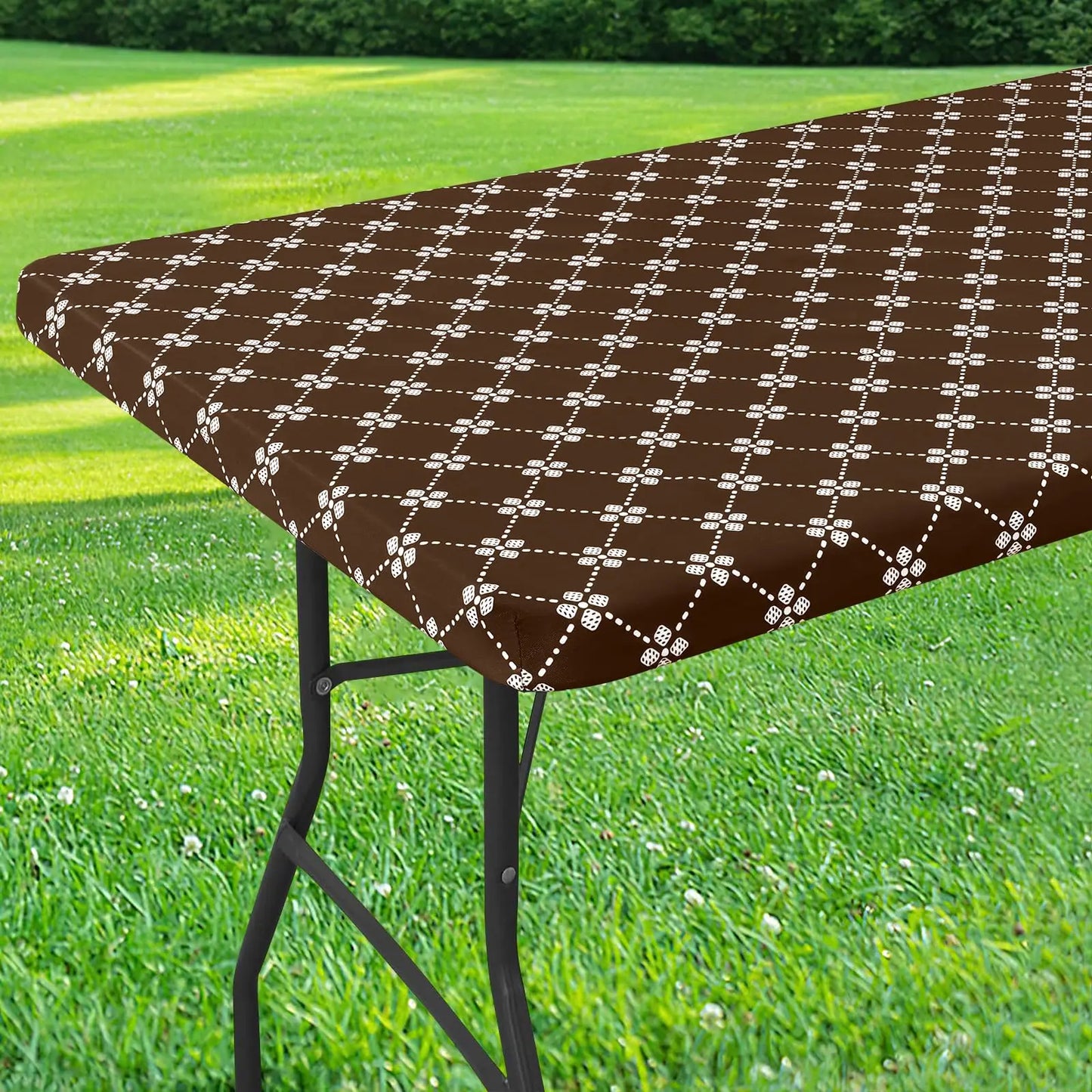 Olanly Rectangle Vinyl Table Cloth Elastic Fitted Tablecloth With Flannel Backing Waterproof Plastic Table Cover Camp Tablecloth