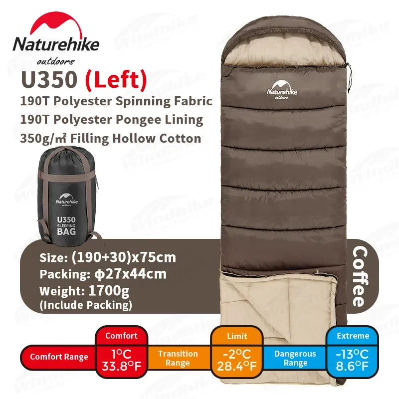 Naturehike Sleeping Bag Polyester Cotton Ultralight Winter Envelope Sleeping Bags for Adult Outdoor Camping Tourist Waterproof