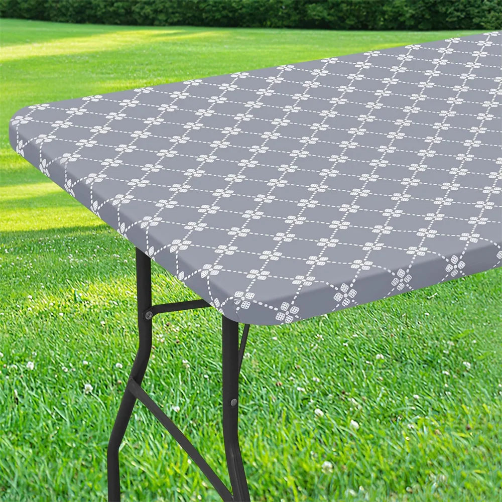 Olanly Rectangle Vinyl Table Cloth Elastic Fitted Tablecloth With Flannel Backing Waterproof Plastic Table Cover Camp Tablecloth