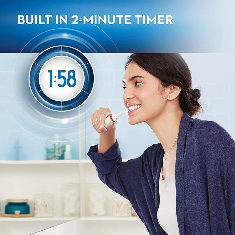 Oral B elektrinis dantų šepetėlis Pro 4000 3D veiksmo kasdienis dantų valymo matomas slėgio jutiklis, 4 režimų dantenų priežiūros priemonės, atsparios vandeniui, įkraunamos