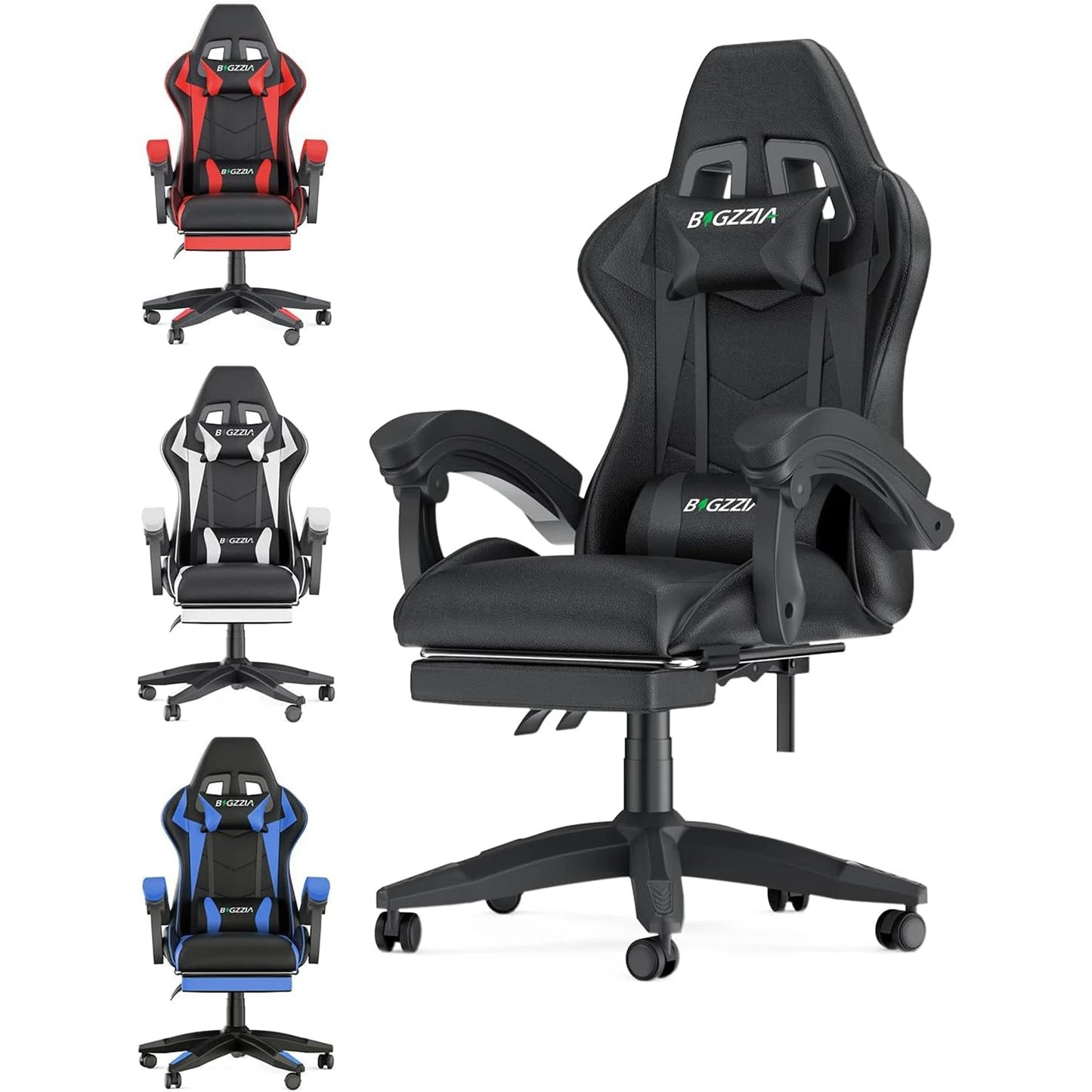 Žaidimų kėdė su kojų atrama Žaidimų kėdės Ergonomiškos su juosmens pagalvėlėmis Galvos atrama Žaidimų kėdės Reguliuojamo aukščio kompiuterio kėdė