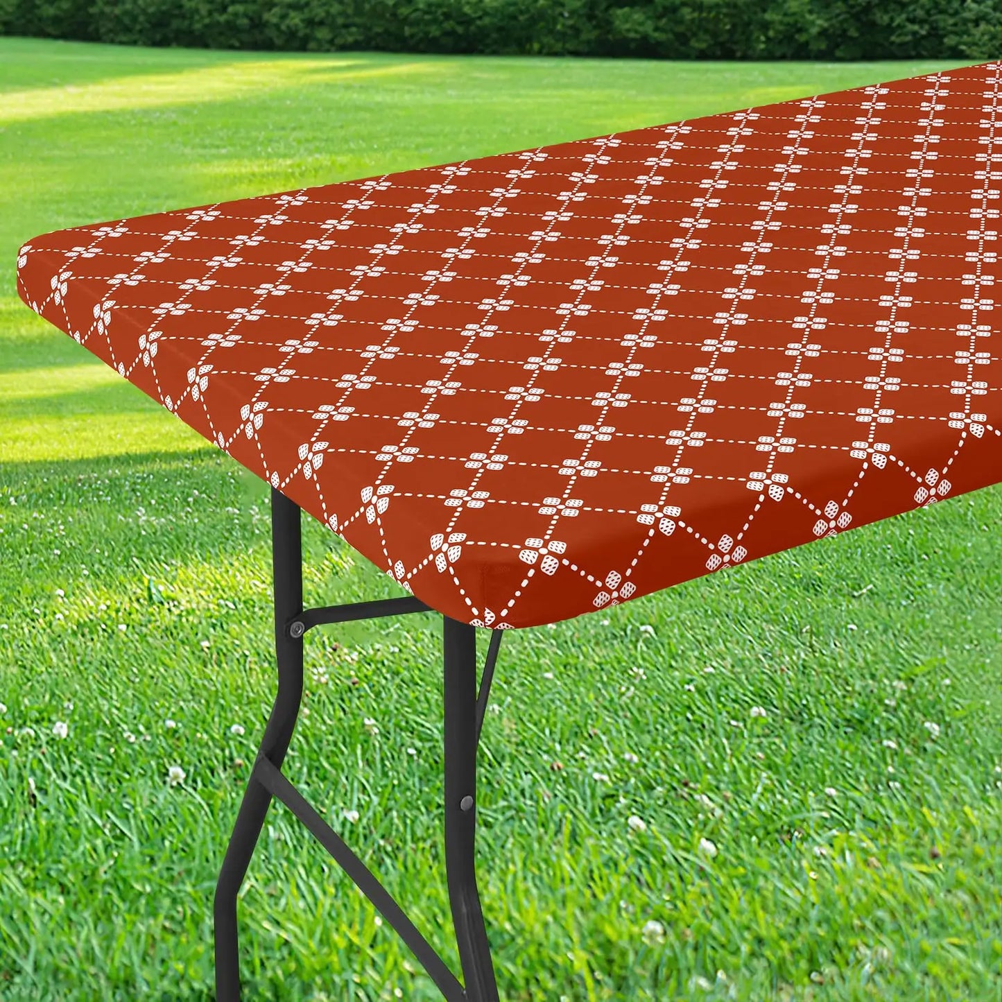 Olanly Rectangle Vinyl Table Cloth Elastic Fitted Tablecloth With Flannel Backing Waterproof Plastic Table Cover Camp Tablecloth