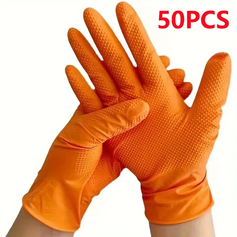 Sunkios oranžinės nitrilo pirštinės 8Mil pramoninės vienkartinės pirštinės su deimantinės tekstūros rankena, skirtos mechanikų saugos ir darbo pirštinėms