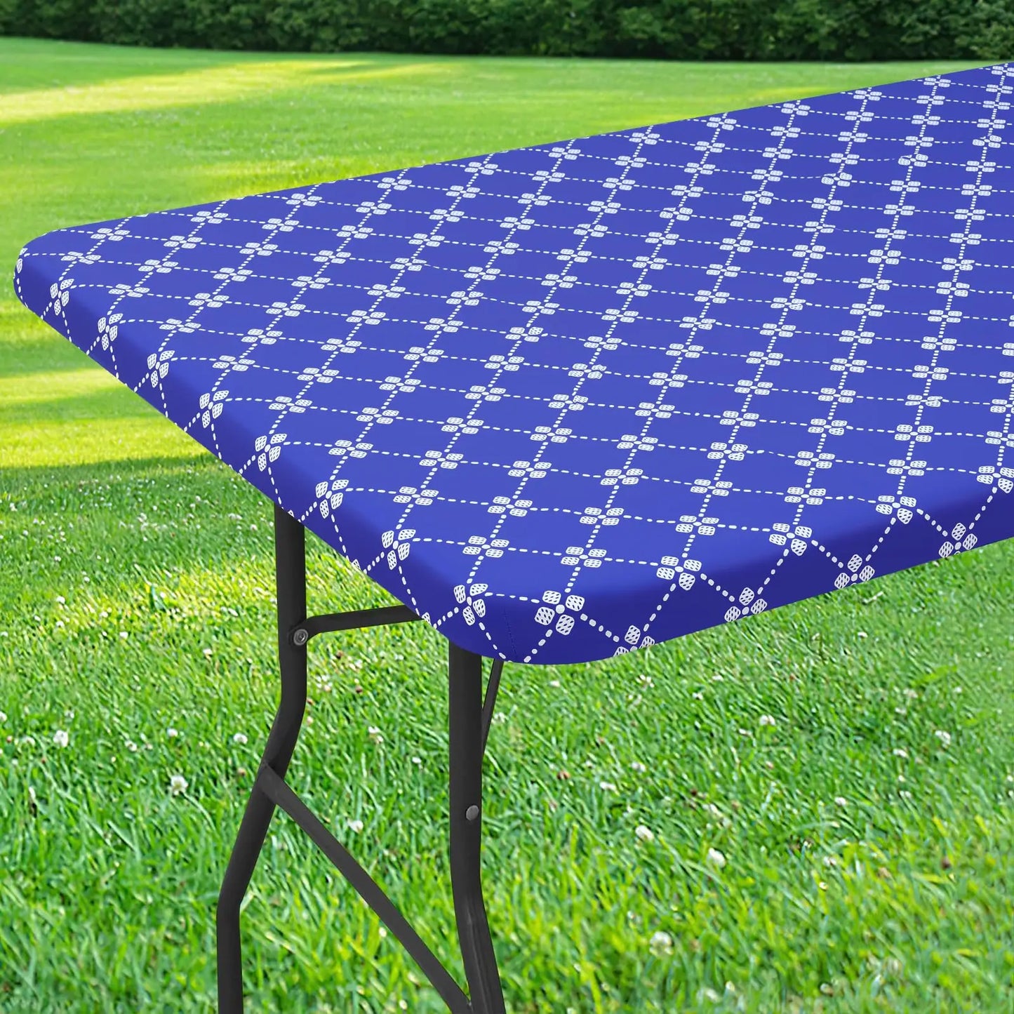 Olanly Rectangle Vinyl Table Cloth Elastic Fitted Tablecloth With Flannel Backing Waterproof Plastic Table Cover Camp Tablecloth
