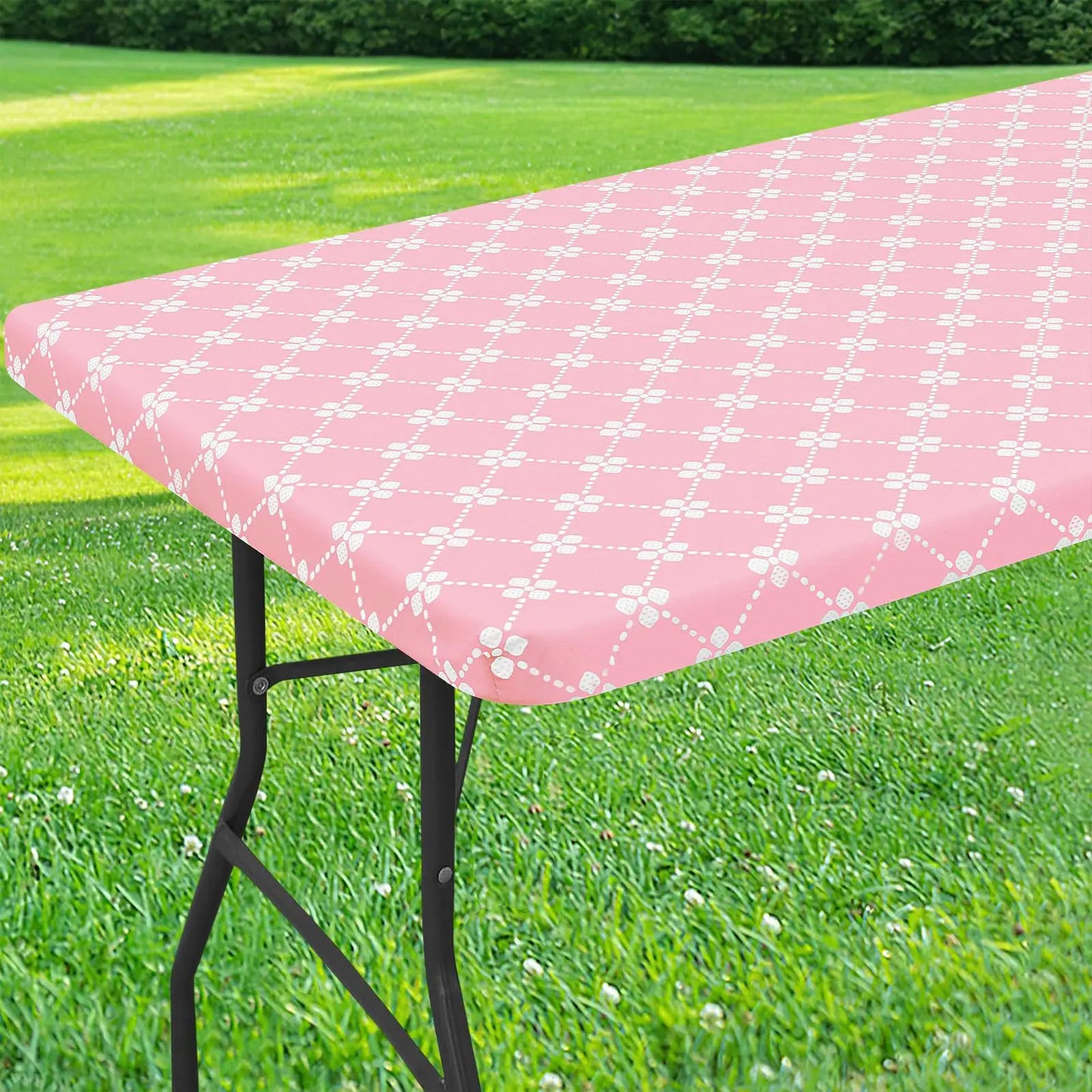 Olanly Rectangle Vinyl Table Cloth Elastic Fitted Tablecloth With Flannel Backing Waterproof Plastic Table Cover Camp Tablecloth