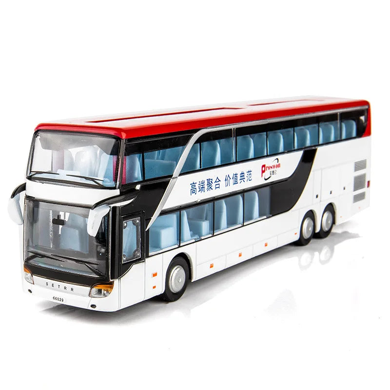 Children Toy Bus Car Boy Diecast Metal Model For Children Pull Back Miniature Sound Light Educational Collection Gift