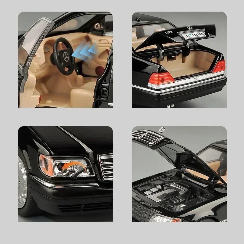 Mažas automobilis 1:24 Mercedes Benz S320 W140 lydinio miniatiūrinis automobilio modelis, liejamas metalinis garsas& šviesos kolekcija vaikams žaislinė transporto priemonė, dovana