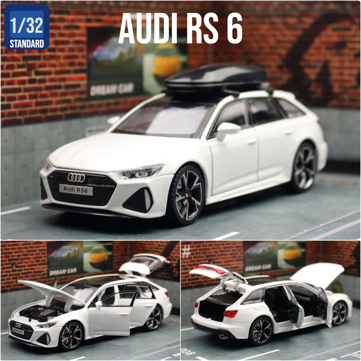 1/32 Audi RS6 Miniature Diecast Toy Car Model Sound & Light Doors Openable Educational Collection Gift for Children Boy Kid