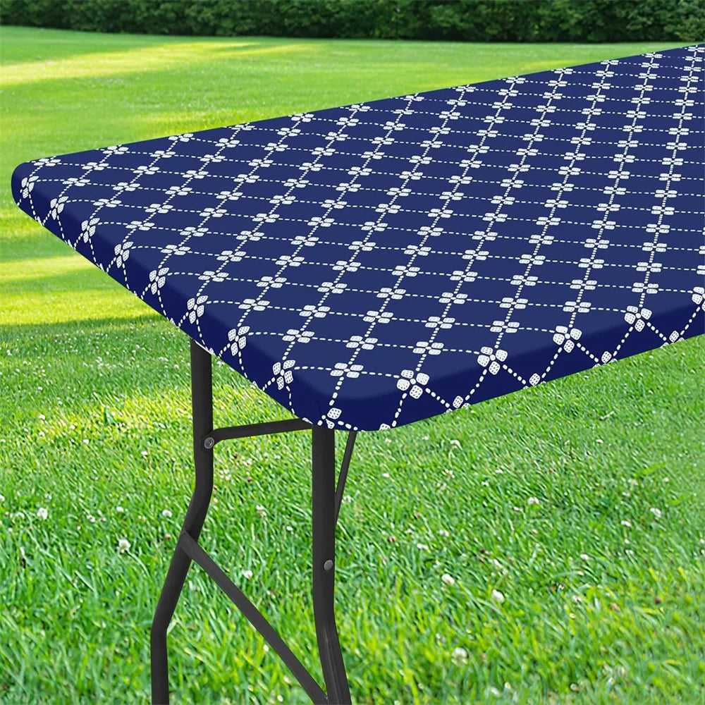 Olanly Rectangle Vinyl Table Cloth Elastic Fitted Tablecloth With Flannel Backing Waterproof Plastic Table Cover Camp Tablecloth