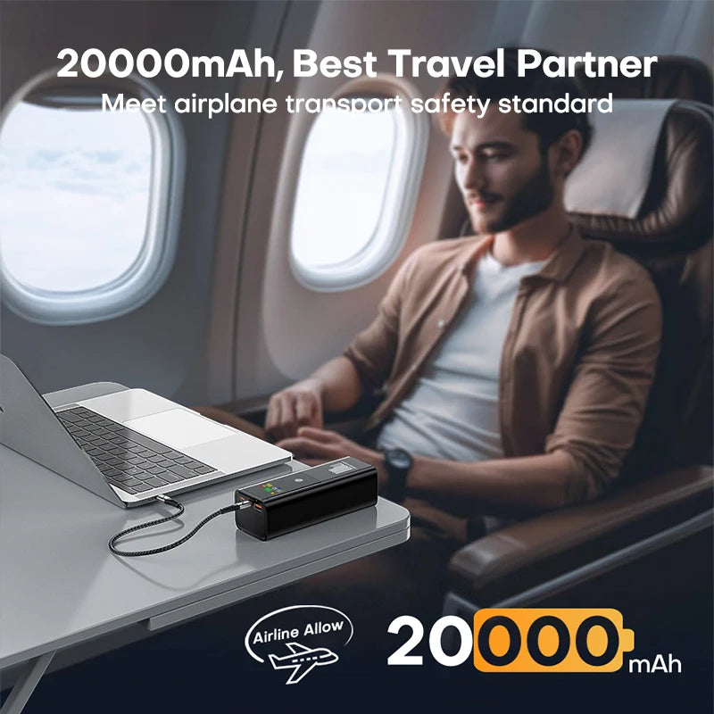 QOOVI PD 100W maitinimo blokas 20000mAh išorinės baterijos talpa greito įkrovimo nešiojamas įkroviklis Powerbank nešiojamam kompiuteriui iPhone Samsung