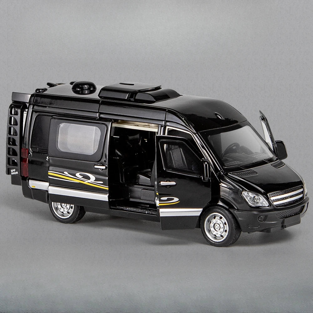 1/32 Business Purpose Vehicle RV Toy Car Model Alloy Diecast Sound Light Pull Back Function Toys Vehicle Models Collection Gifts