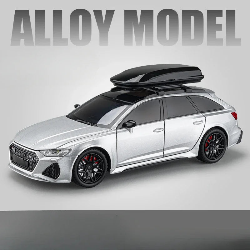 1:24 AUDI RS6 Alloy Miniature Car Model Toy Travel Edition Metal Diecast Vehicle 6 Doors Opened Sound Light Boys Christmas Gifts