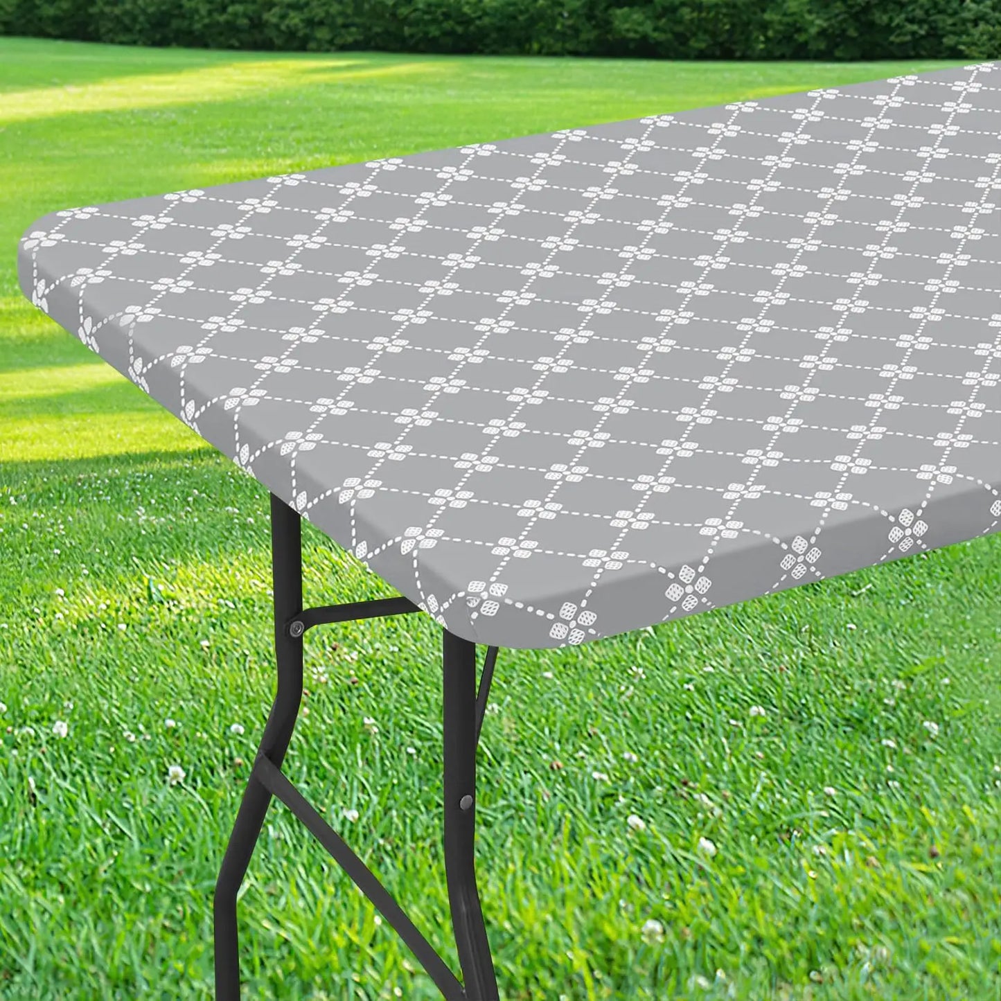 Olanly Rectangle Vinyl Table Cloth Elastic Fitted Tablecloth With Flannel Backing Waterproof Plastic Table Cover Camp Tablecloth