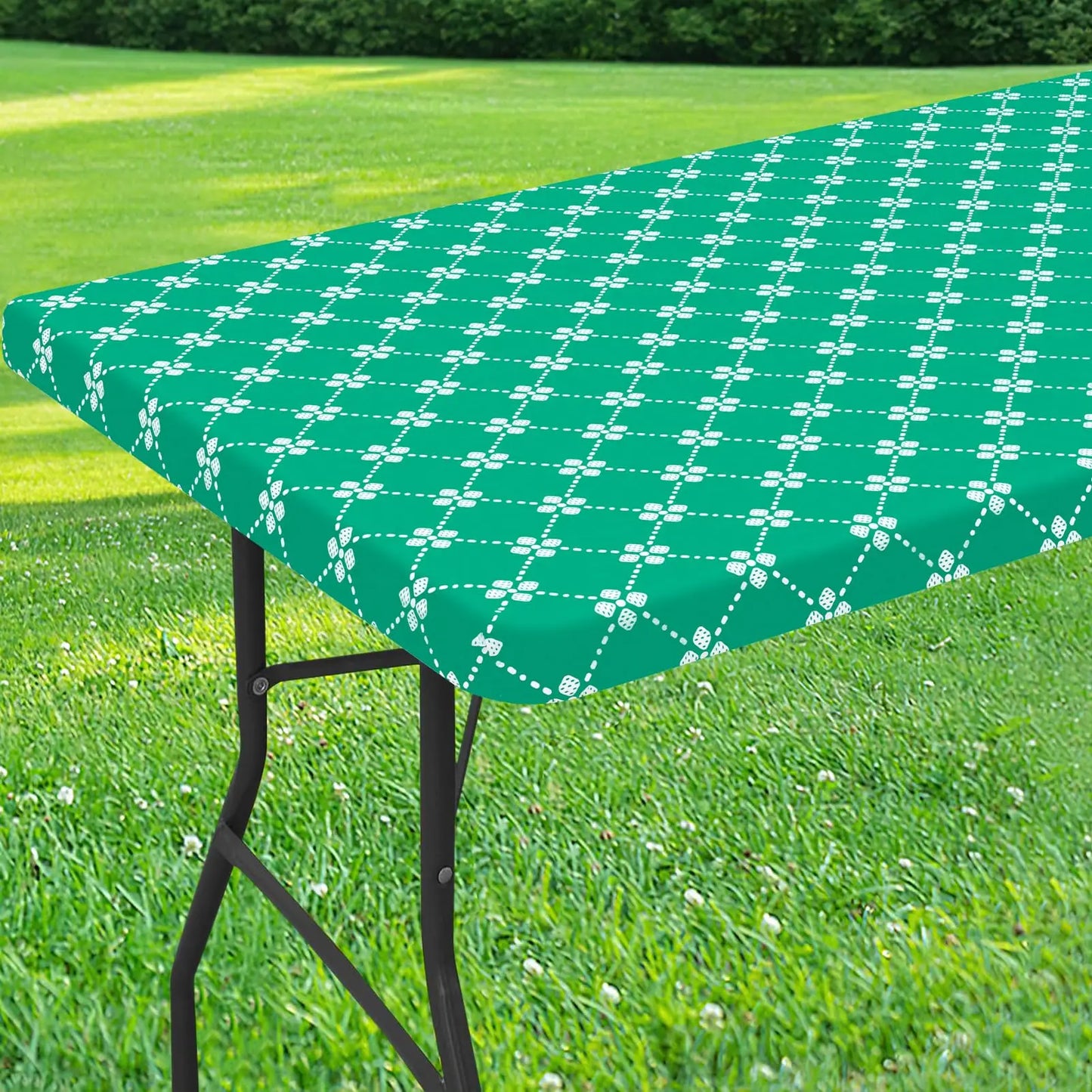 Olanly Rectangle Vinyl Table Cloth Elastic Fitted Tablecloth With Flannel Backing Waterproof Plastic Table Cover Camp Tablecloth