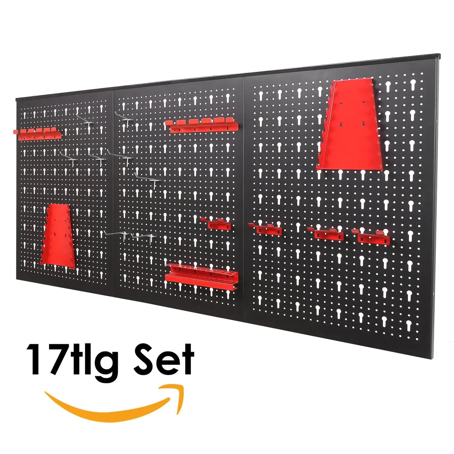 Fixkit Tool siena perforuota siena metalinė siena perforuota skarda su kabliukų laikikliais 117x55x2cm komplektas sienoms kabliukas 17 dalių