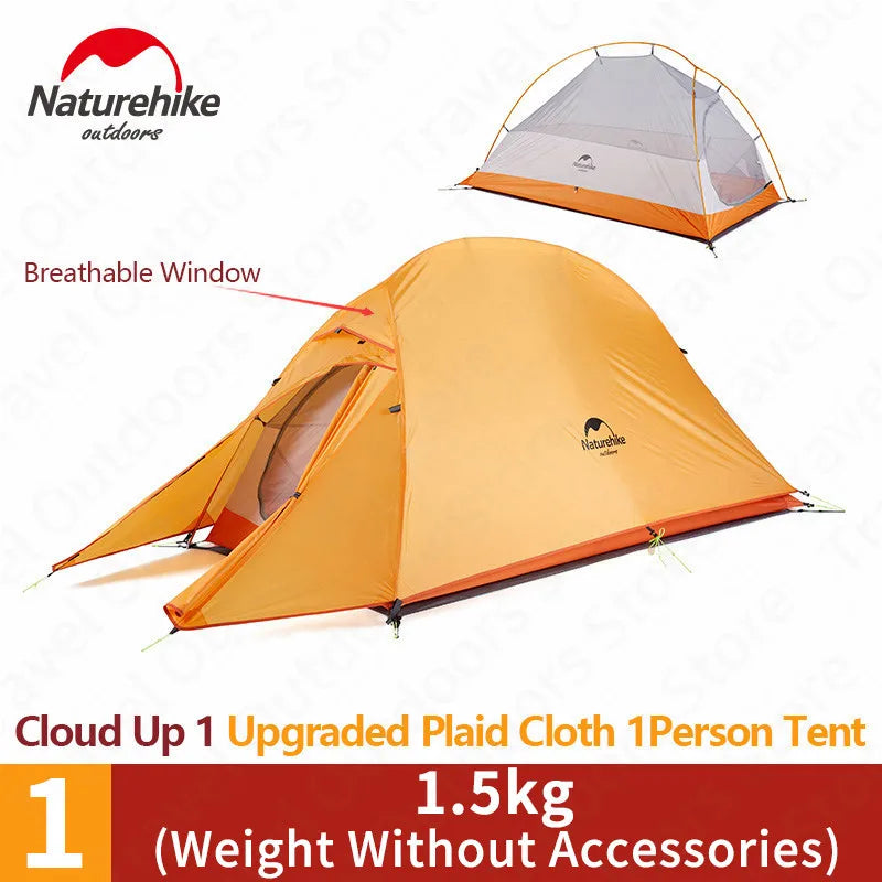Naturehike Cloud Up 1 2 3 asmenų palapinė lauko itin lengvos nešiojamos stovyklavietės palapinės su kilimėliu Camping 20D silikoninė kelioninė palapinė