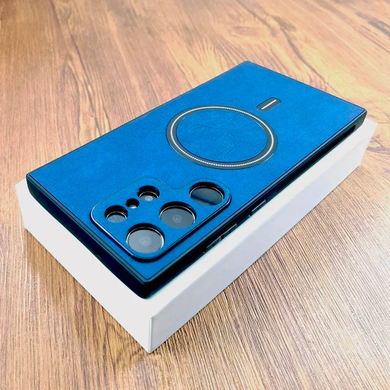 Vintage PU odinis dėklas Magsafe belaidžiam įkrovimui, skirtas Samsung Galaxy S25 S24 S23 S22 S21 Ultra Plus FE Note 20 S 24 dangtelis
