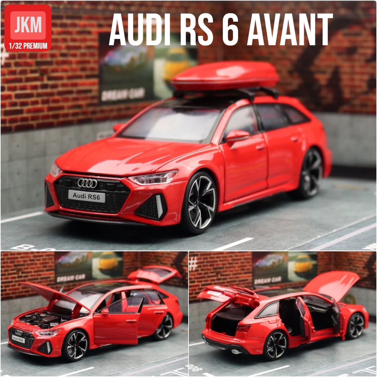 1/32 Audi RS6 Miniature Diecast Toy Car Model Sound & Light Doors Openable Educational Collection Gift for Children Boy Kid