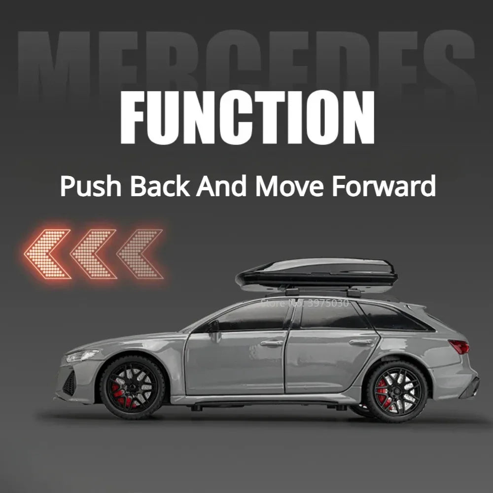 1:24 AUDI RS6 Alloy Miniature Car Model Toy Travel Edition Metal Diecast Vehicle 6 Doors Opened Sound Light Boys Christmas Gifts