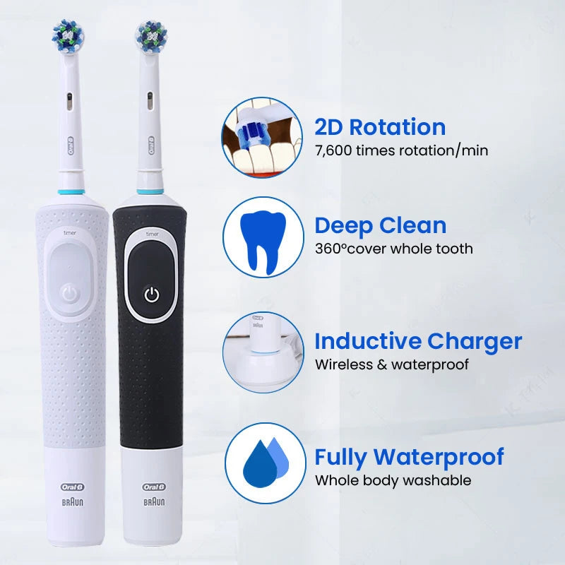 Oral B elektrinis dantų šepetėlis D100 Vitality 2D Kryžminis įkraunamas dantų šepetėlio valymo veiksmas su bambuko anglies šepetėlio galvutėmis
